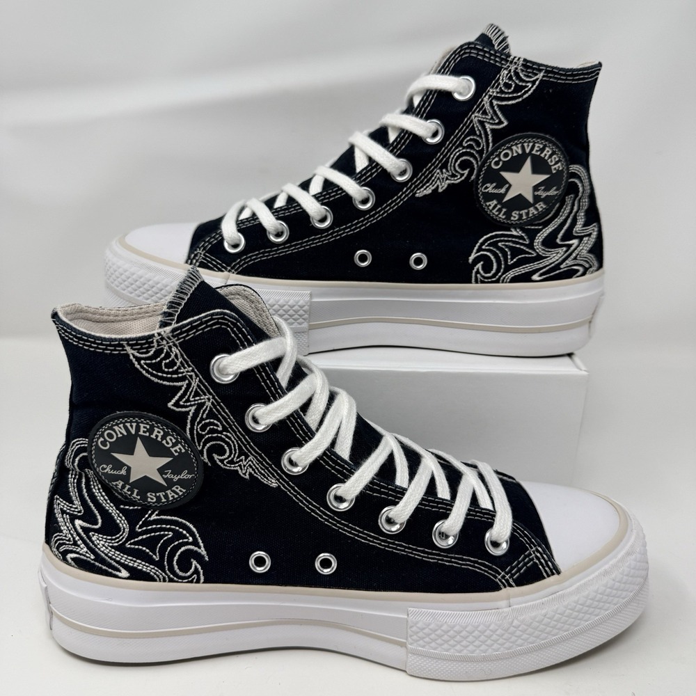 Converse Chuck Taylor All Star Lift High Western Embroidery Platform Shoes 7.5